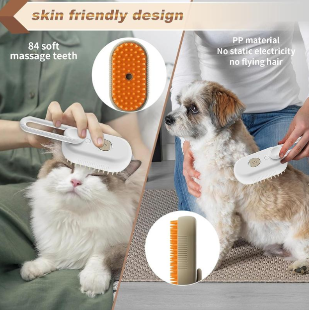 4-in-1 Pet Massage Brush with Steam Spray and Rotatable Design for Effective Hair Removal and Bathing