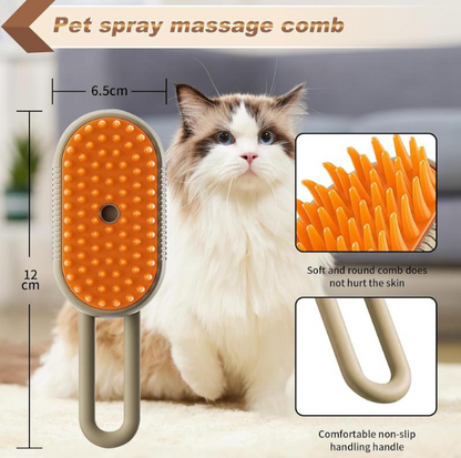 4-in-1 Pet Massage Brush with Steam Spray and Rotatable Design for Effective Hair Removal and Bathing