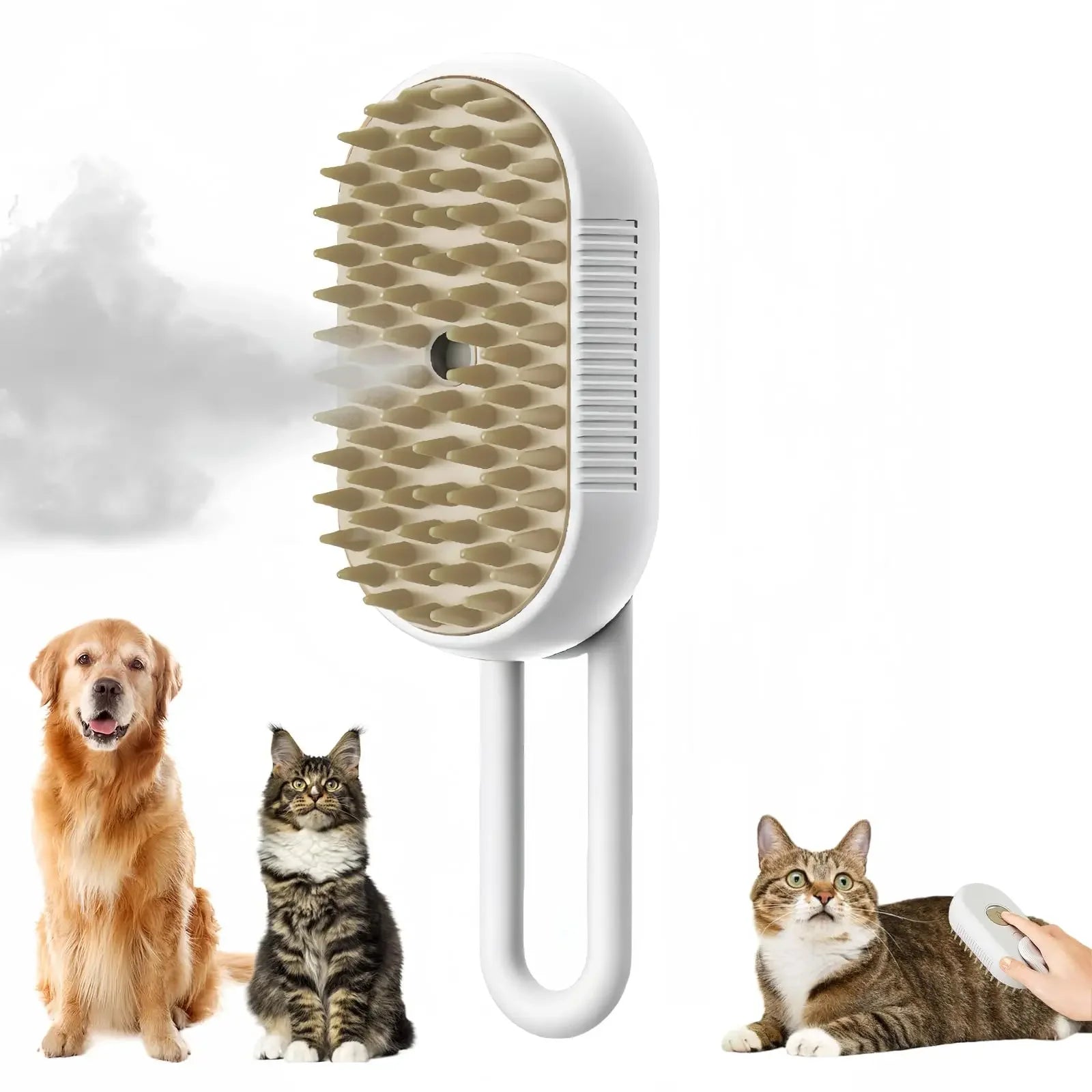 4-in-1 Pet Massage Brush with Steam Spray and Rotatable Design for Effective Hair Removal and Bathing